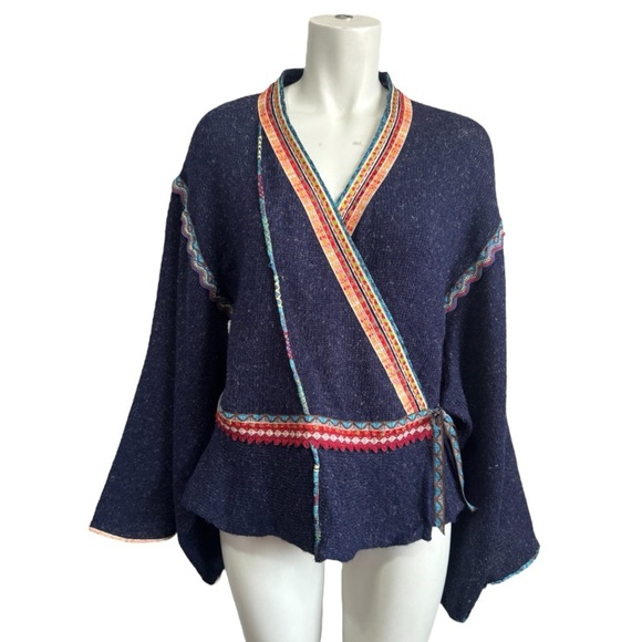 Anthropologie Moth Corn Wind Navy Kimono Cardigan Wrap Sweater women’s medium - Picture 6 of 17